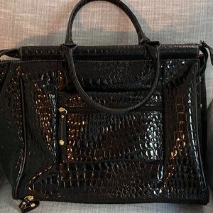 Samantha Brown Croc Embossed Dowel Travel Bag in All Black NWOT